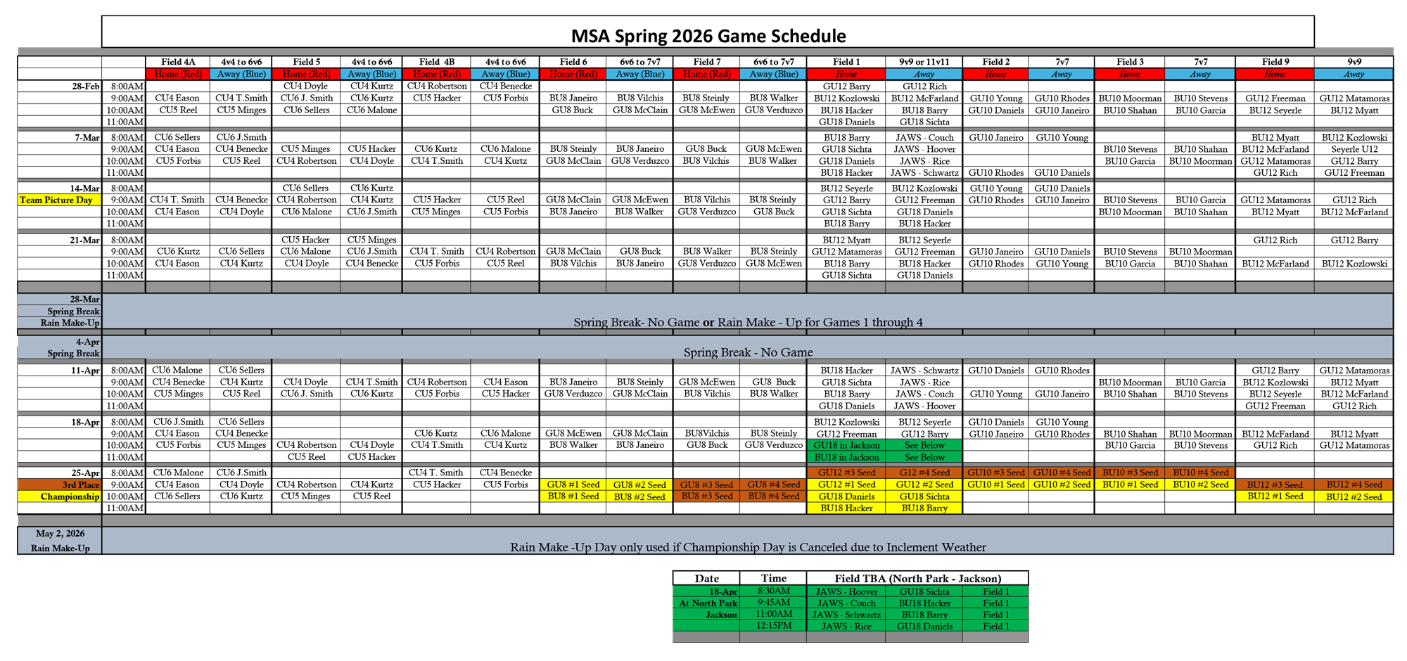 2026 Spring Game Schedule