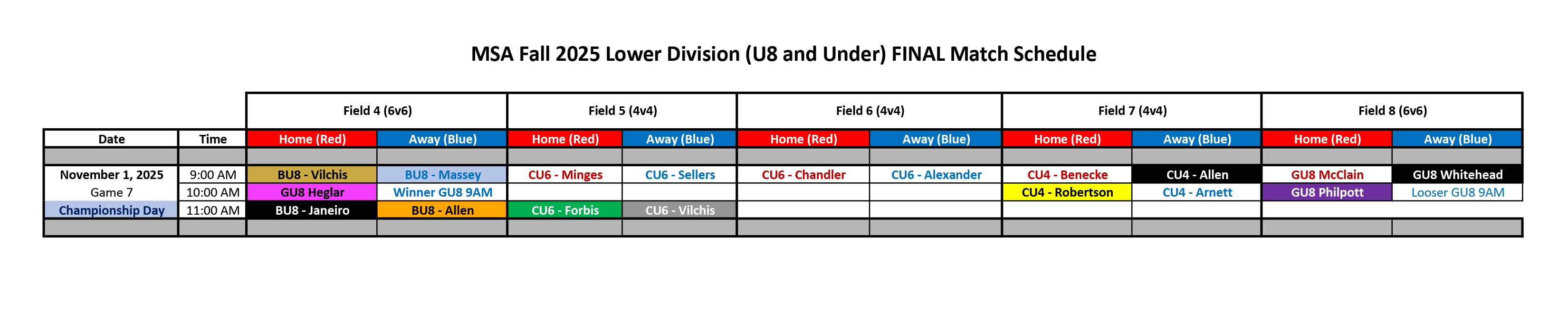 Fall 2025 Schedule Lower Division Final